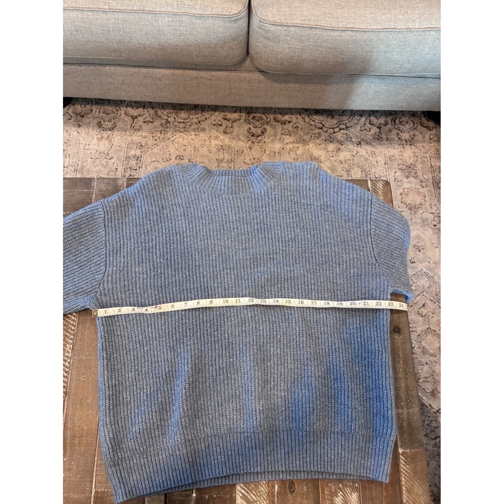 Womens Blue Gray Ribbed Knit Wool Blend Quiet Luxury Oversized Sweater Size‎ L - Picture 5 of 6